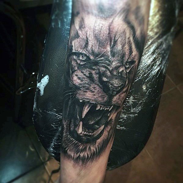tatuaje leon realista para hombre 35