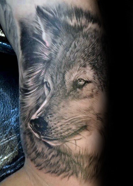 tatuaje lobo realista para hombre 03