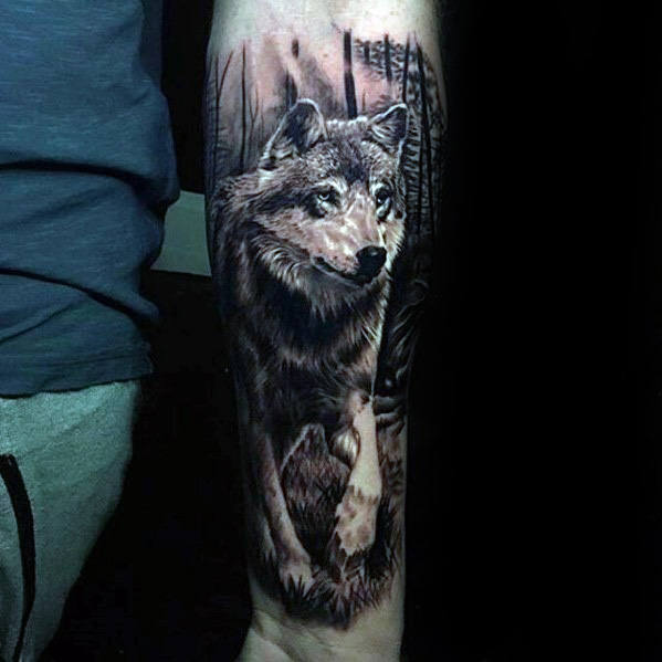 tatuaje lobo realista para hombre 06