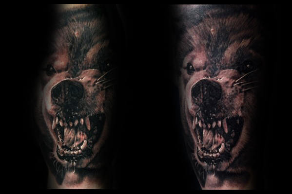tatuaje lobo realista para hombre 11