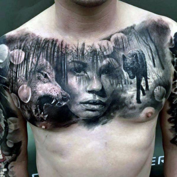 tatuaje lobo realista para hombre 20
