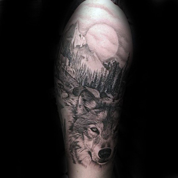 tatuaje lobo realista para hombre 21