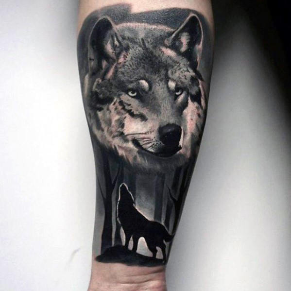 tatuaje lobo realista para hombre 28