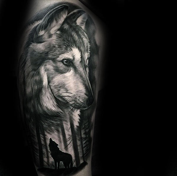 tatuaje lobo realista para hombre 30