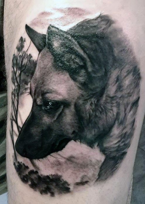 tatuaje lobo realista para hombre 33