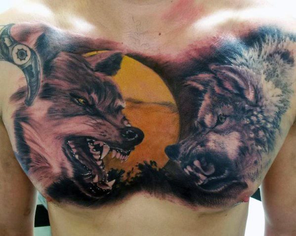 tatuaje lobo realista para hombre 34