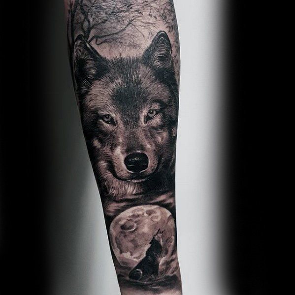tatuaje lobo realista para hombre 39