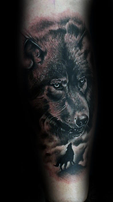 tatuaje lobo realista para hombre 41
