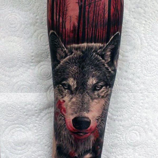 tatuaje lobo realista para hombre 42
