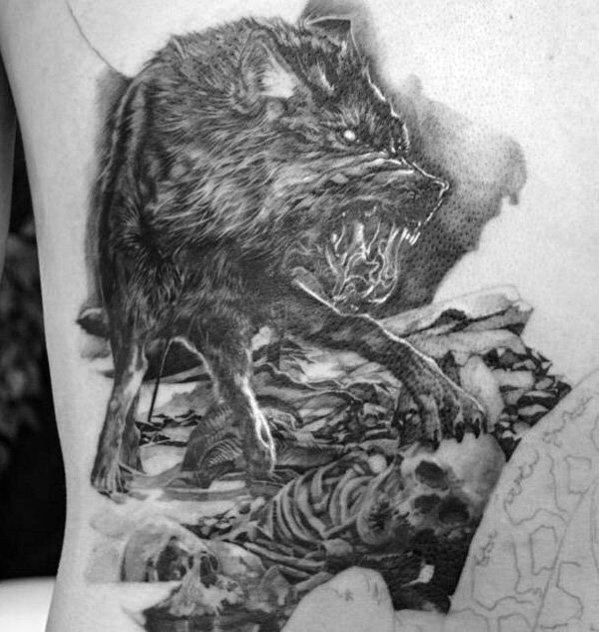 tatuaje lobo realista para hombre 43