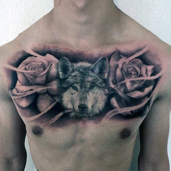 tatuaje lobo realista para hombre 46
