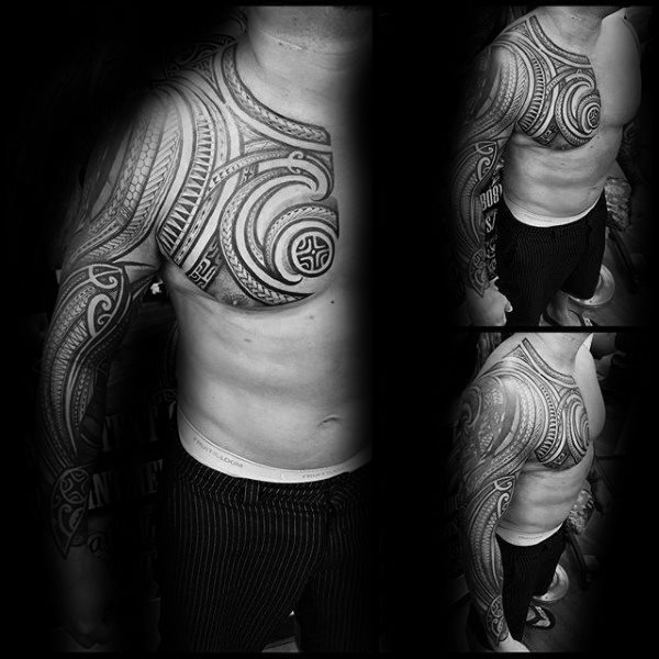 tatuaje polinesio pecho para hombre 04