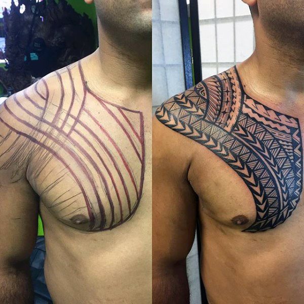 tatuaje polinesio pecho para hombre 17