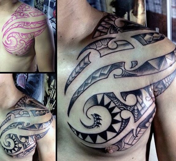 tatuaje polinesio pecho para hombre 28