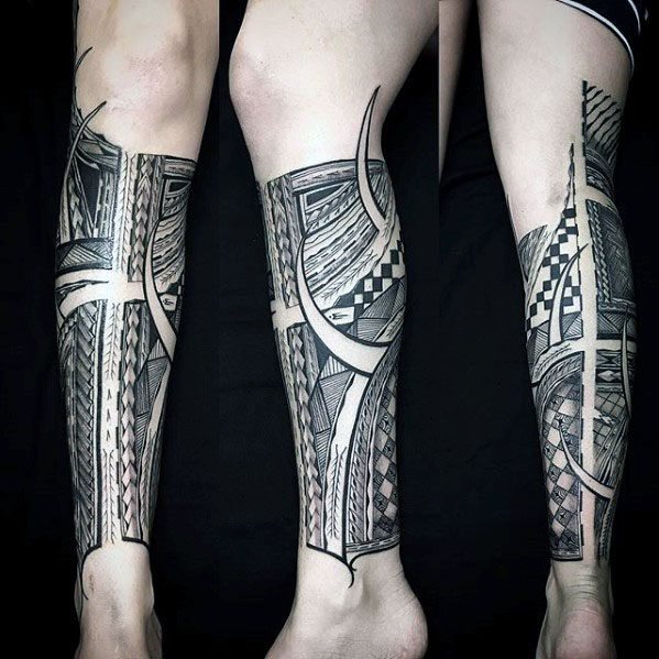 tatuaje polinesio pierna para hombre 09