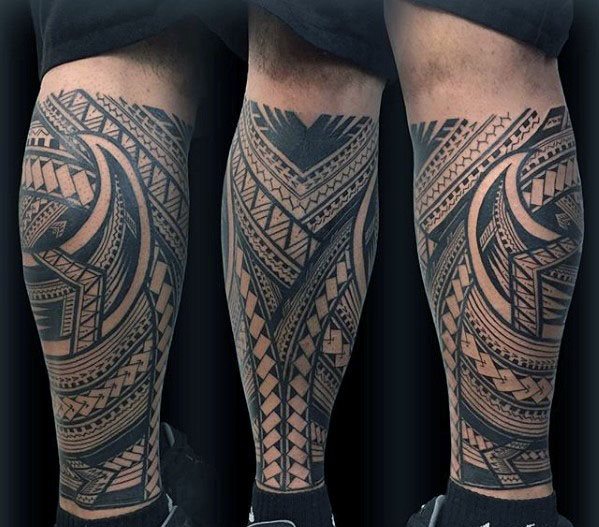 tatuaje polinesio pierna para hombre 11