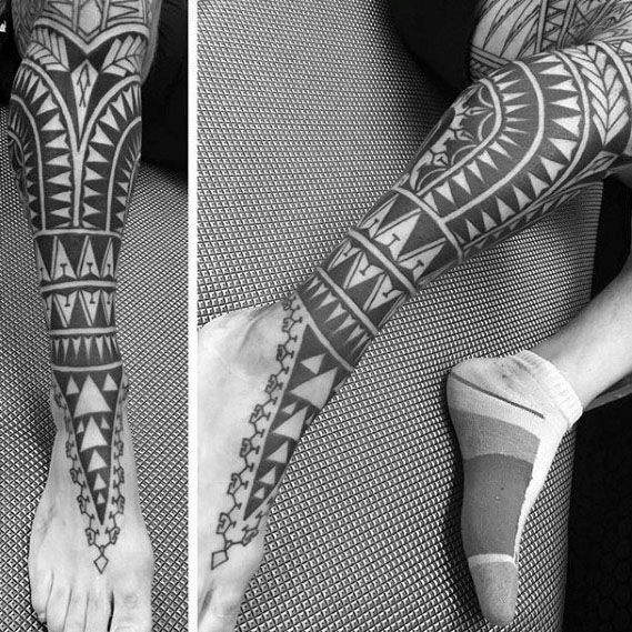 tatuaje polinesio pierna para hombre 12