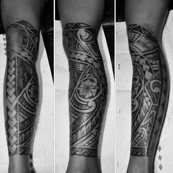 tatuaje polinesio pierna para hombre 19