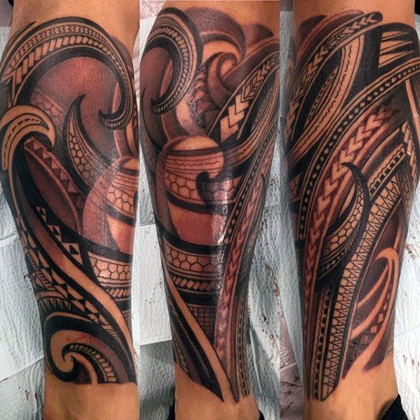 tatuaje polinesio pierna para hombre 21