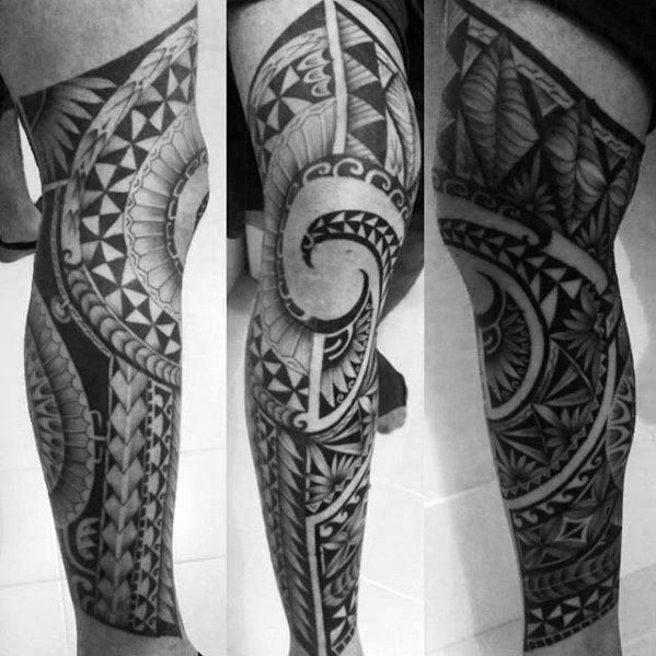 tatuaje polinesio pierna para hombre 26