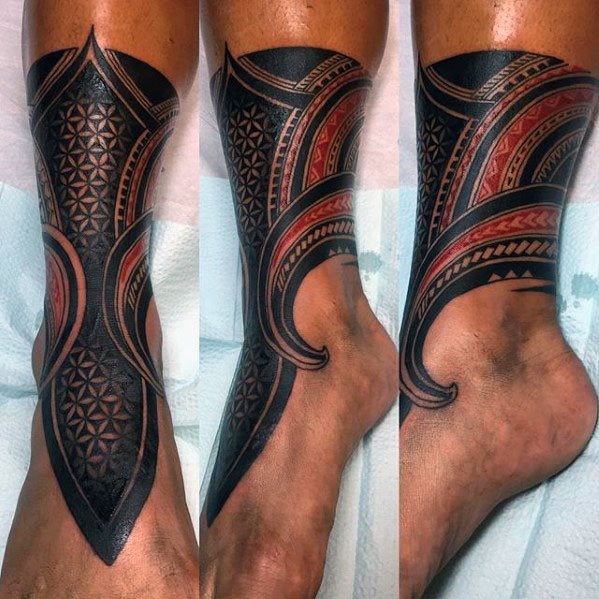 tatuaje polinesio pierna para hombre 28