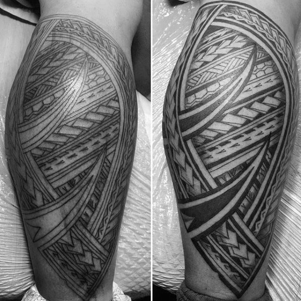 tatuaje polinesio pierna para hombre 29