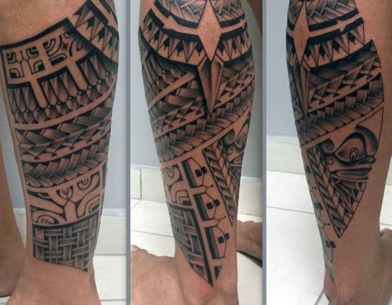 tatuaje polinesio pierna para hombre 33