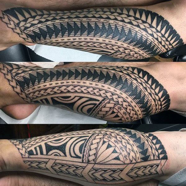 tatuaje polinesio pierna para hombre 37