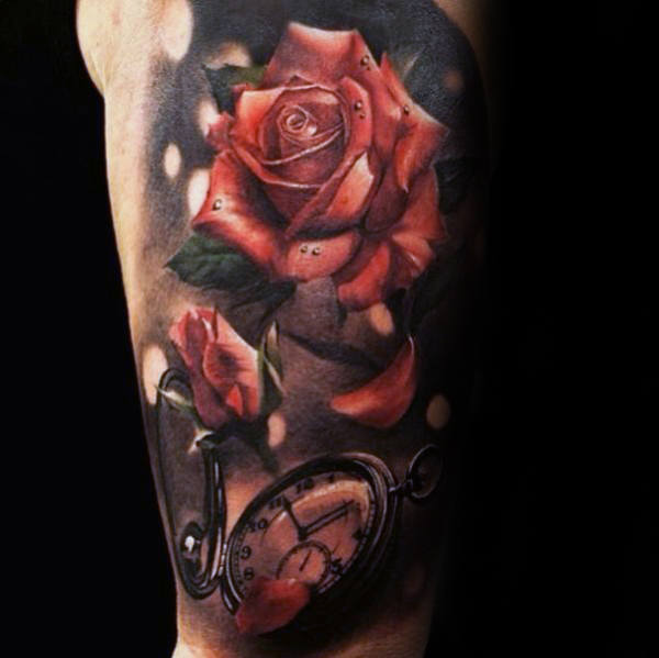 tatuaje rosa real para hombre 51