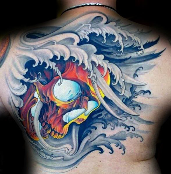 tatuaje calavera craneo japones para hombre 02