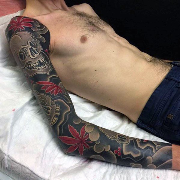 tatuaje calavera craneo japones para hombre 03