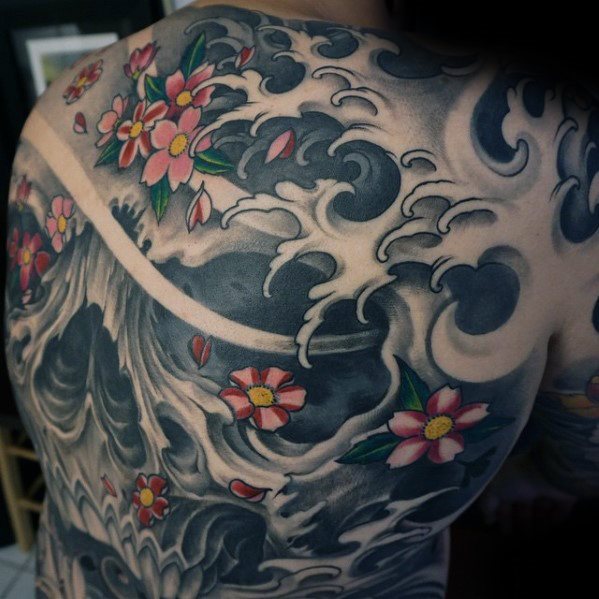 tatuaje calavera craneo japones para hombre 04