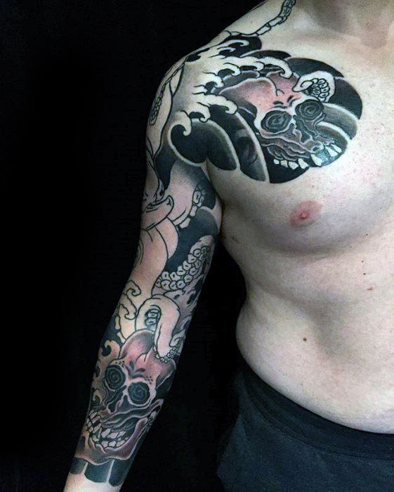 tatuaje calavera craneo japones para hombre 10