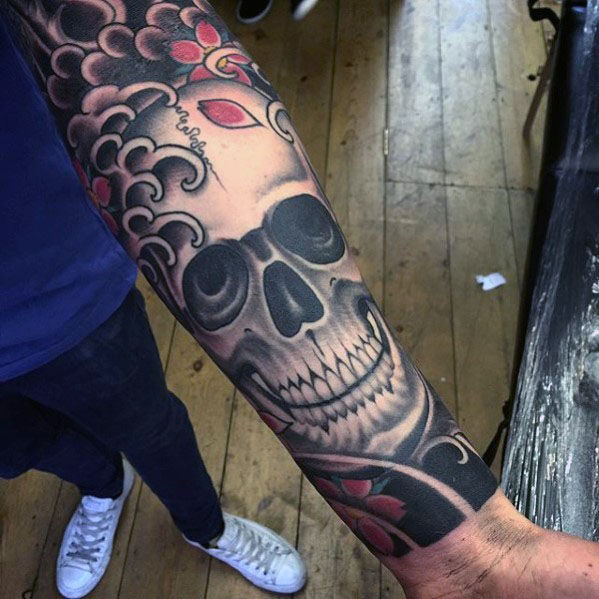 tatuaje calavera craneo japones para hombre 11