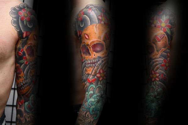 tatuaje calavera craneo japones para hombre 12