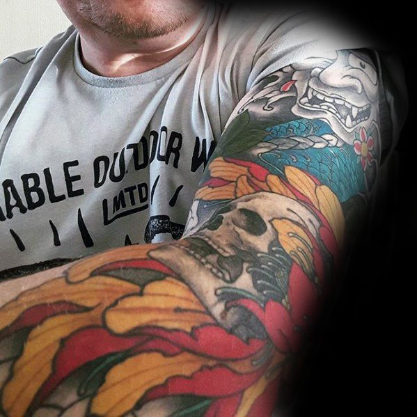 tatuaje calavera craneo japones para hombre 32