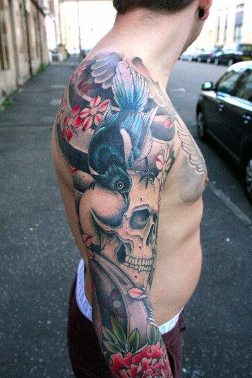 tatuaje calavera craneo japones para hombre 36
