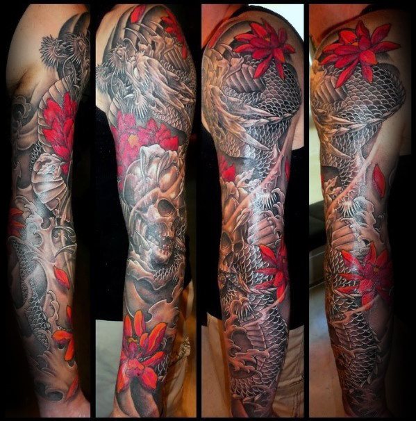 tatuaje calavera craneo japones para hombre 37