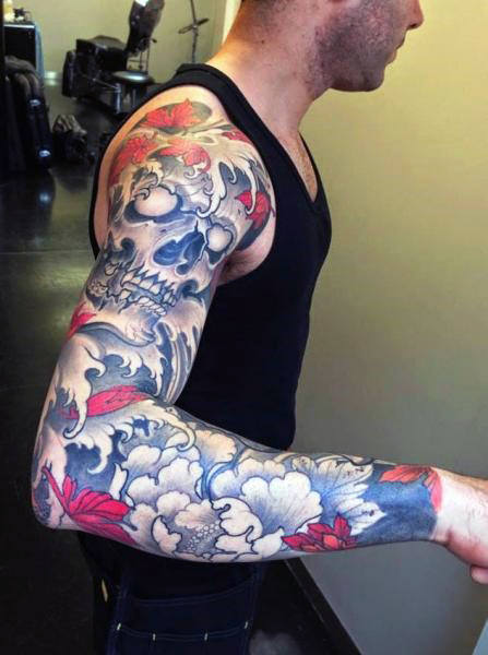 tatuaje calavera craneo japones para hombre 38
