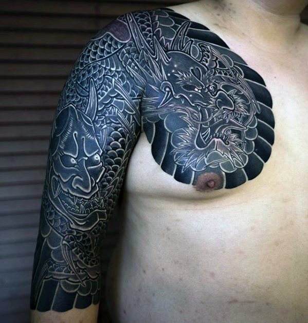 tatuaje japones pecho para hombre 02