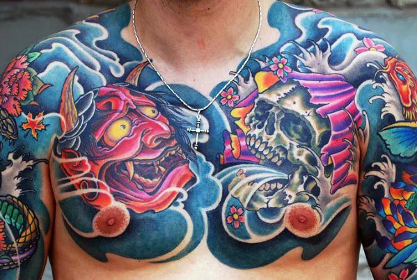 tatuaje japones pecho para hombre 33