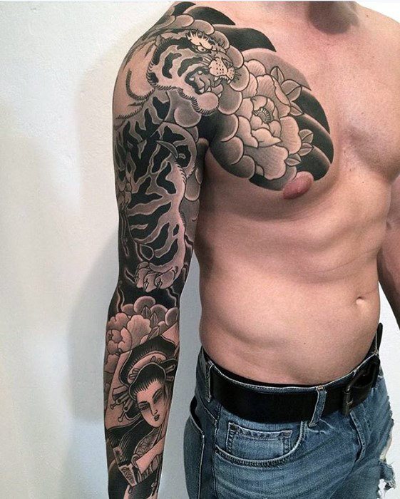 tatuaje japones pecho para hombre 36