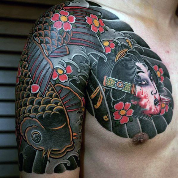 tatuaje japones pecho para hombre 45