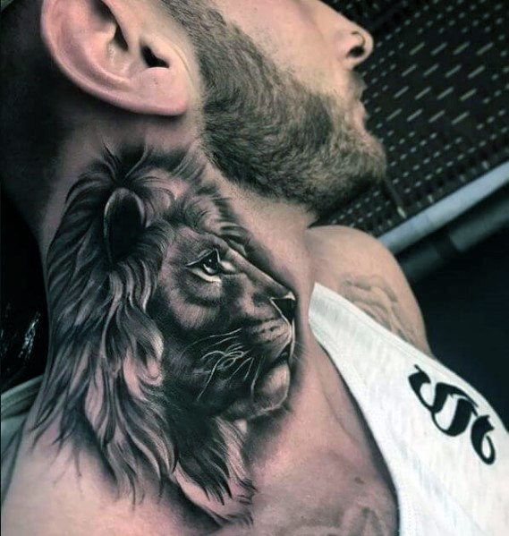 tatuaje leon cuello para hombre 08