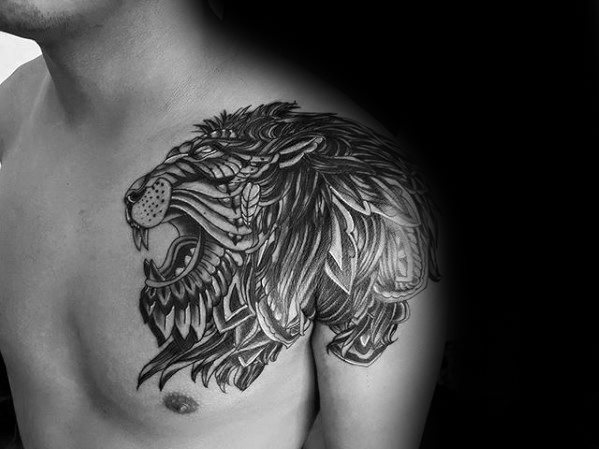 tatuaje leon hombro para hombre 04