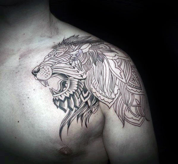 tatuaje leon hombro para hombre 05