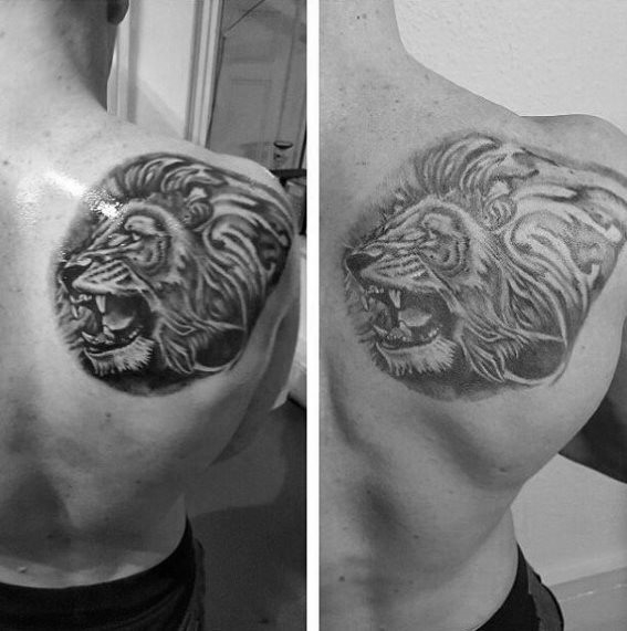 tatuaje leon hombro para hombre 11