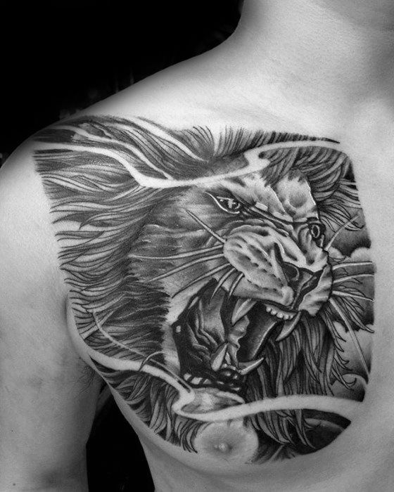 tatuaje leon hombro para hombre 12