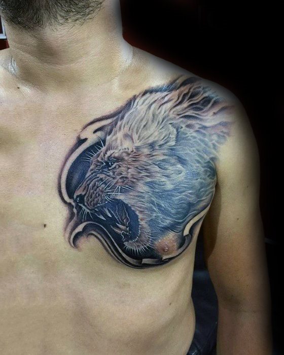 tatuaje leon hombro para hombre 17