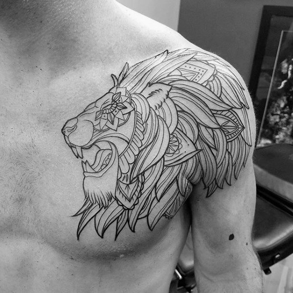 tatuaje leon hombro para hombre 19